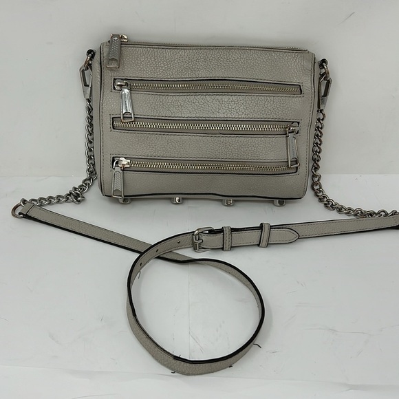 Rebecca Minkoff Fivezip Five Zip Gray Pebbled Leather Crossbody - Picture 1 of 13